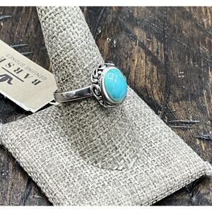 Barse Floral Oval Ring- Turquoise- Silver- 9-NWT